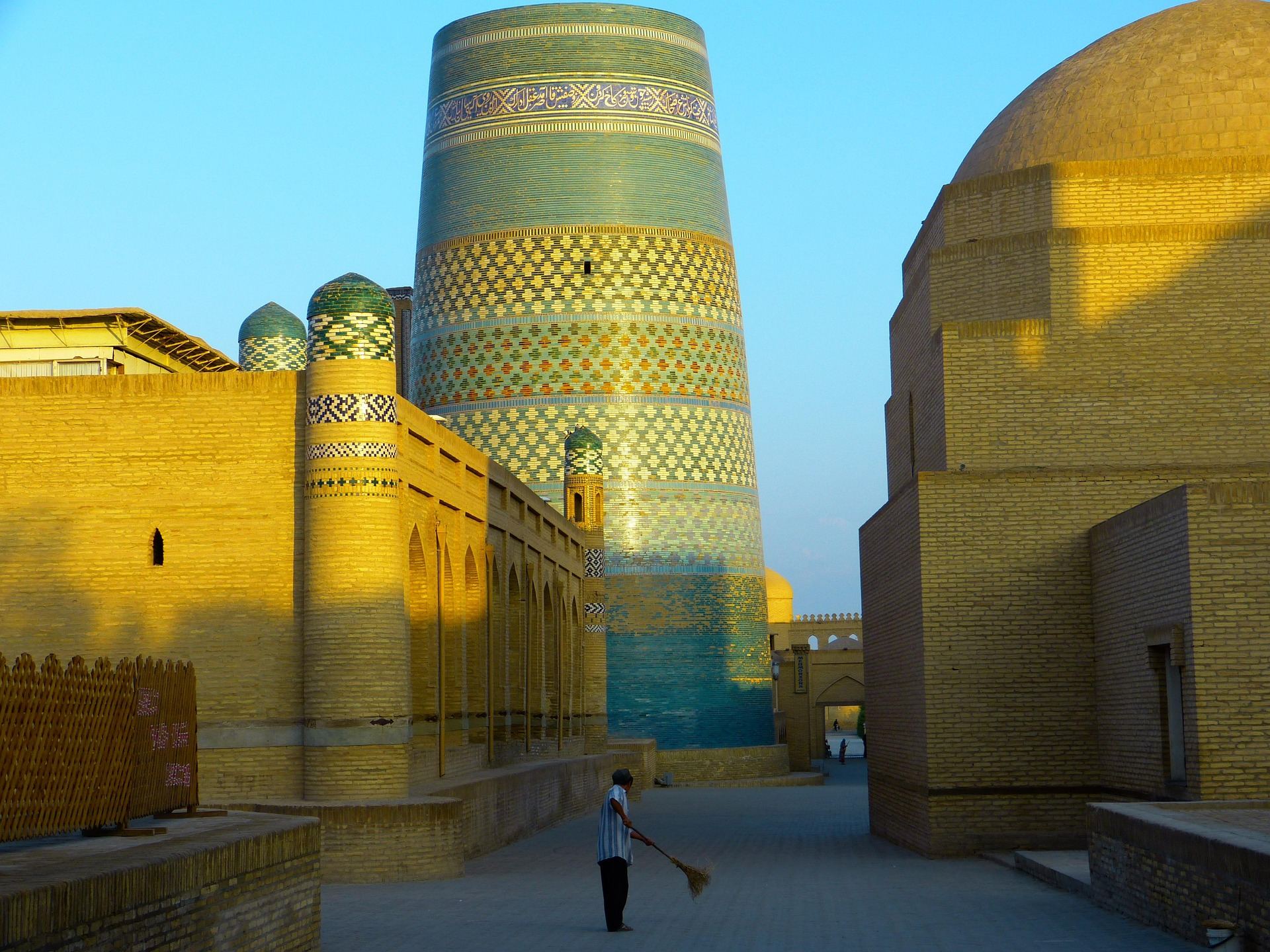 Kalta Minor minaret in Khiva at golden hour